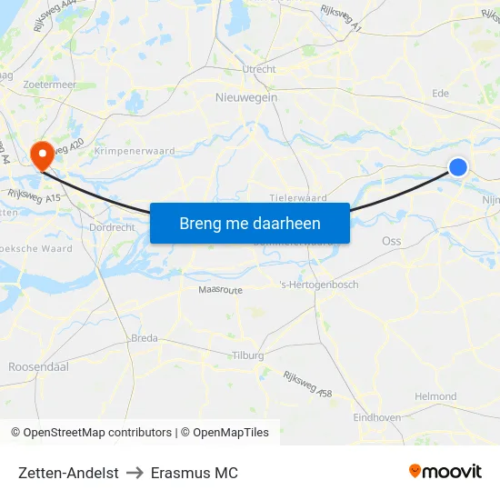 Zetten-Andelst to Erasmus MC map