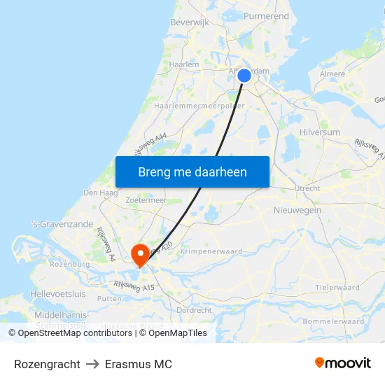 Rozengracht to Erasmus MC map