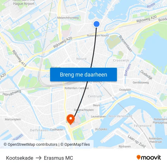 Kootsekade to Erasmus MC map