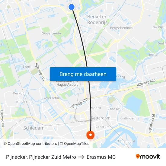 Pijnacker, Pijnacker Zuid Metro to Erasmus MC map