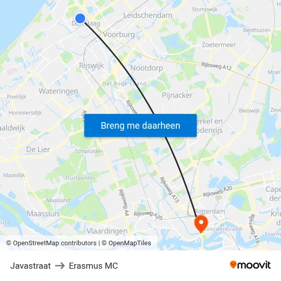 Javastraat to Erasmus MC map