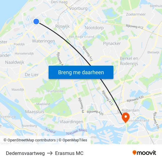 Dedemsvaartweg to Erasmus MC map