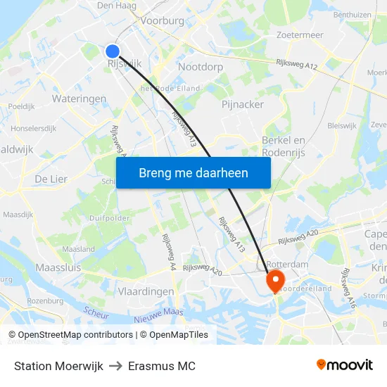 Station Moerwijk to Erasmus MC map