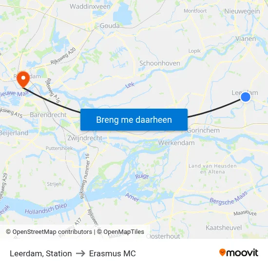 Leerdam, Station to Erasmus MC map