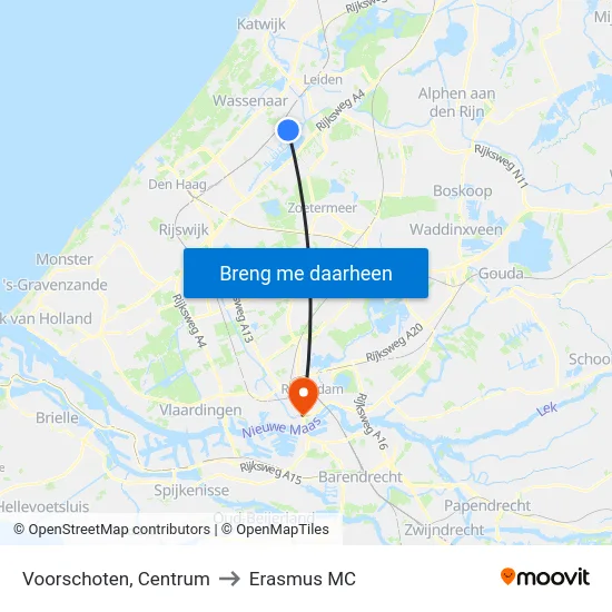 Voorschoten, Centrum to Erasmus MC map