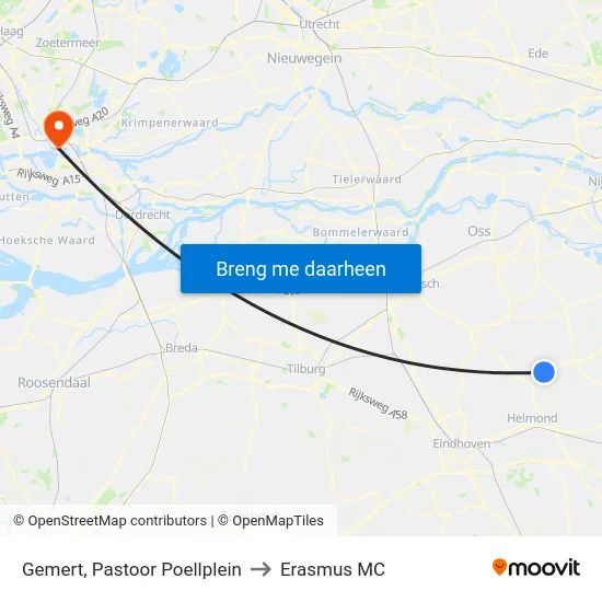 Gemert, Pastoor Poellplein to Erasmus MC map