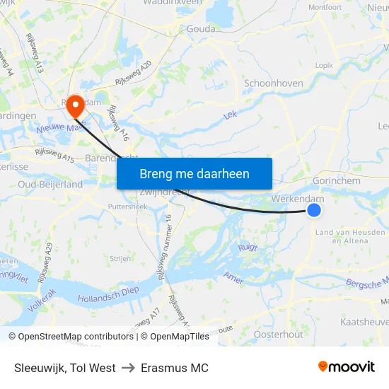 Sleeuwijk, Tol West to Erasmus MC map