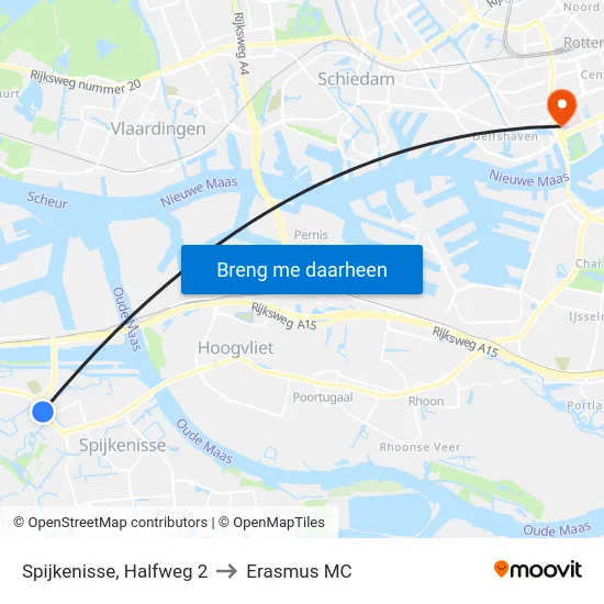 Spijkenisse, Halfweg 2 to Erasmus MC map