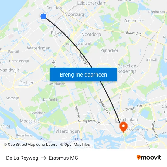 De La Reyweg to Erasmus MC map