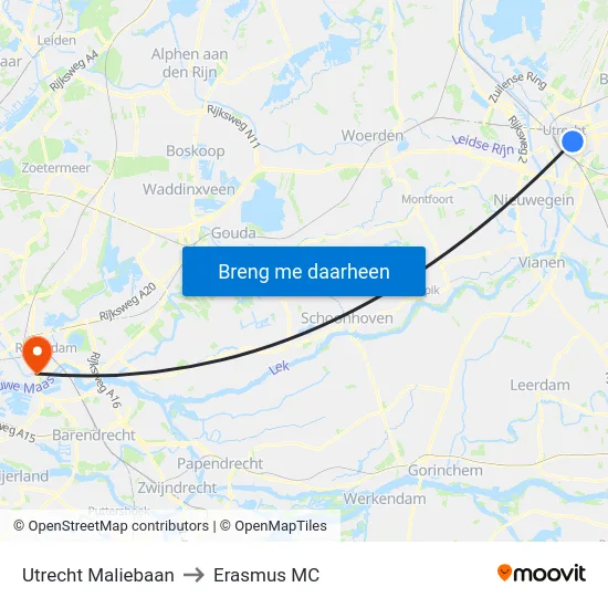 Utrecht Maliebaan to Erasmus MC map