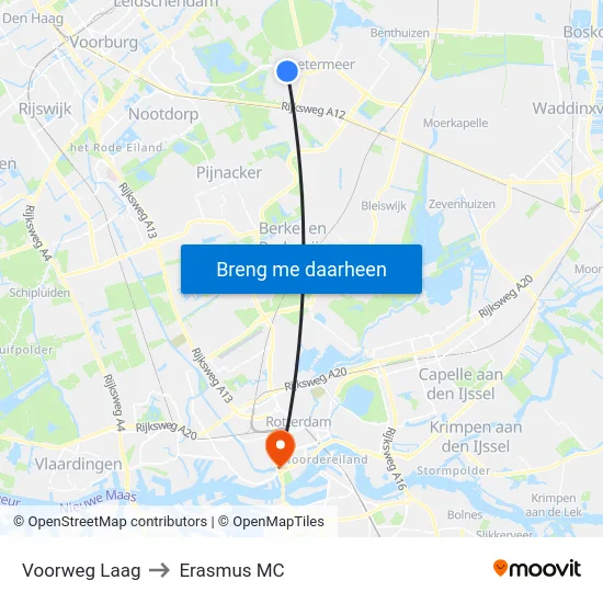 Voorweg Laag to Erasmus MC map