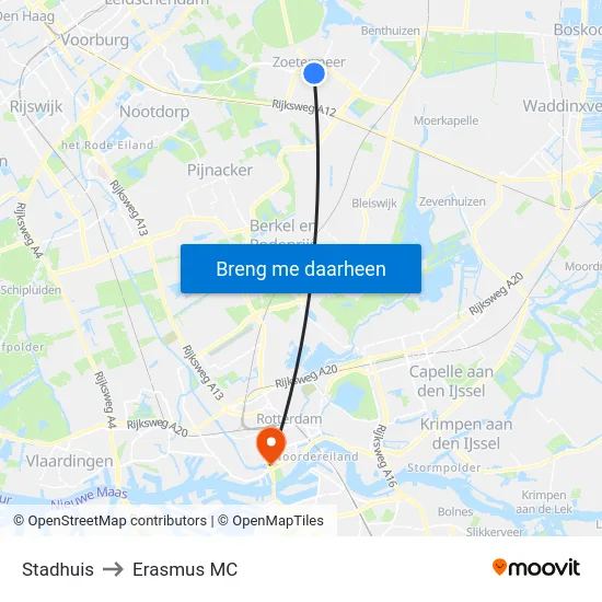 Stadhuis to Erasmus MC map