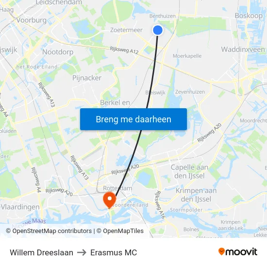 Willem Dreeslaan to Erasmus MC map