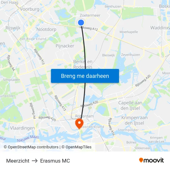 Meerzicht to Erasmus MC map