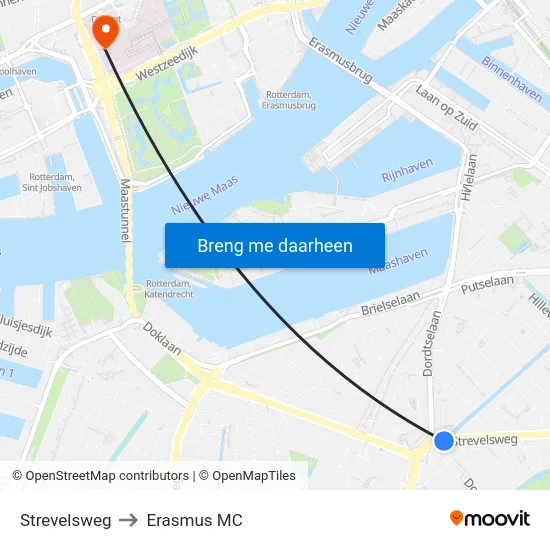 Strevelsweg to Erasmus MC map