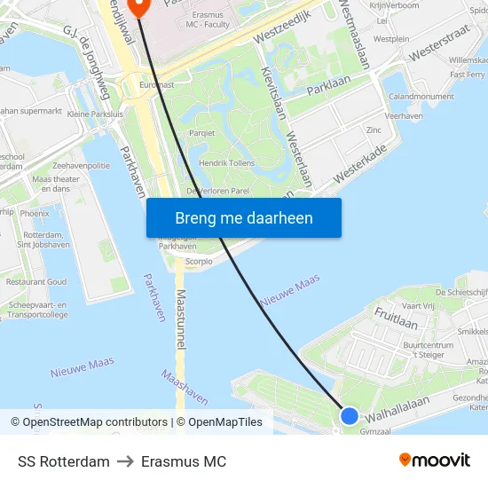 SS Rotterdam to Erasmus MC map