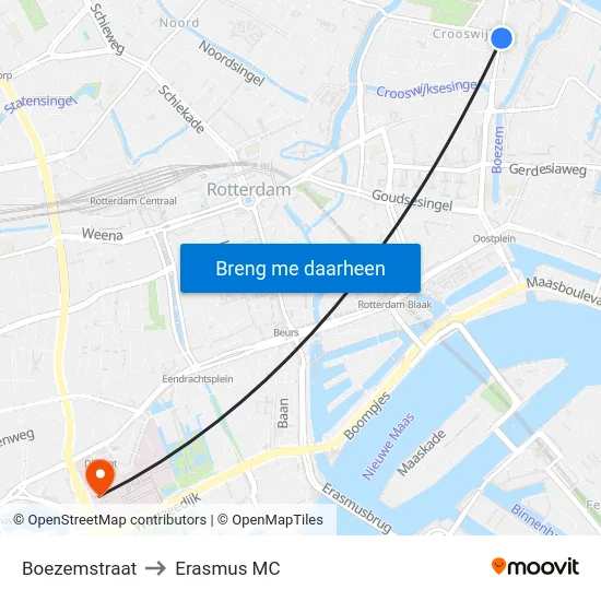 Boezemstraat to Erasmus MC map