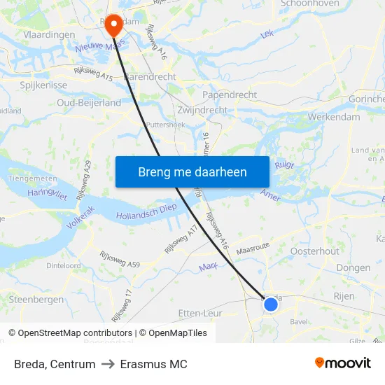Breda, Centrum to Erasmus MC map