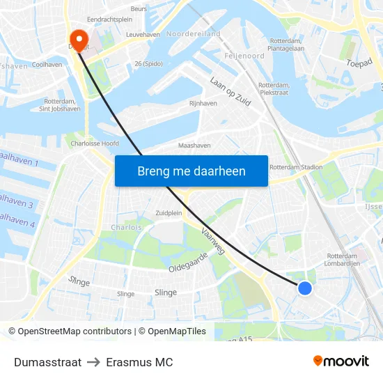 Dumasstraat to Erasmus MC map