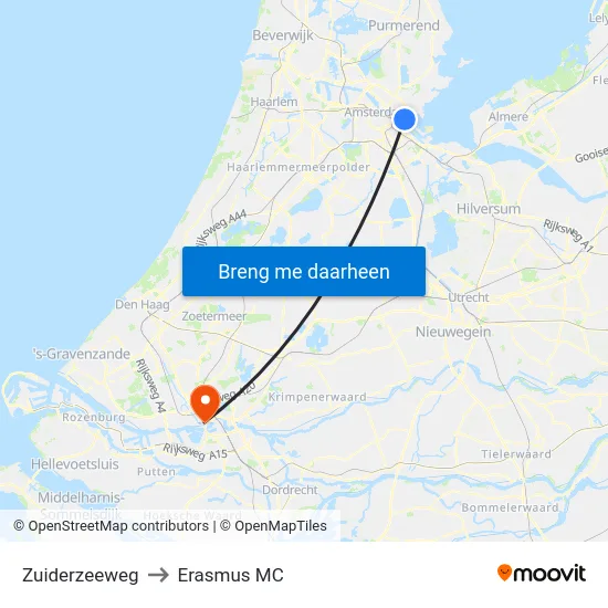 Zuiderzeeweg to Erasmus MC map