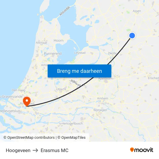 Hoogeveen to Erasmus MC map