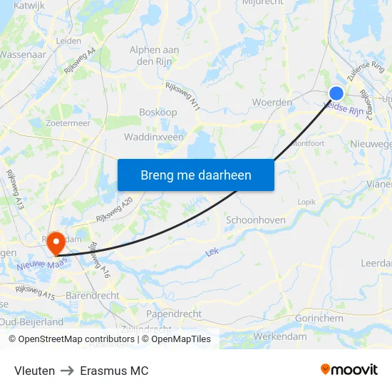 Vleuten to Erasmus MC map