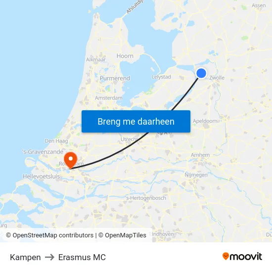 Kampen to Erasmus MC map