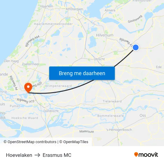 Hoevelaken to Erasmus MC map