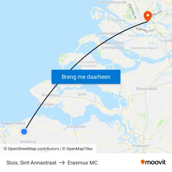 Sluis, Sint-Annastraat to Erasmus MC map