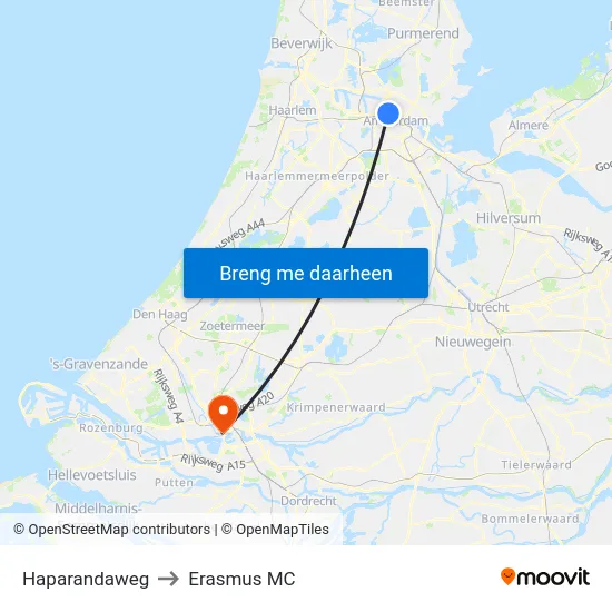 Haparandaweg to Erasmus MC map