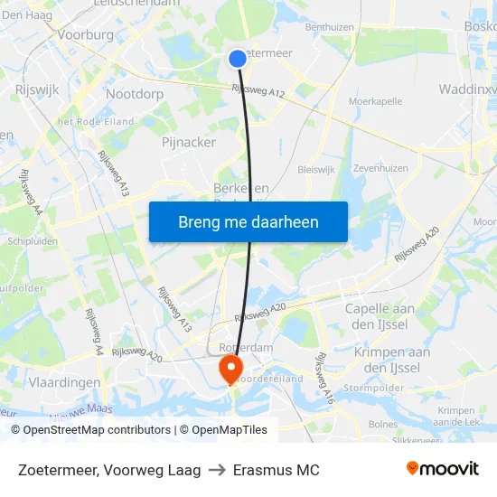 Zoetermeer, Voorweg Laag to Erasmus MC map