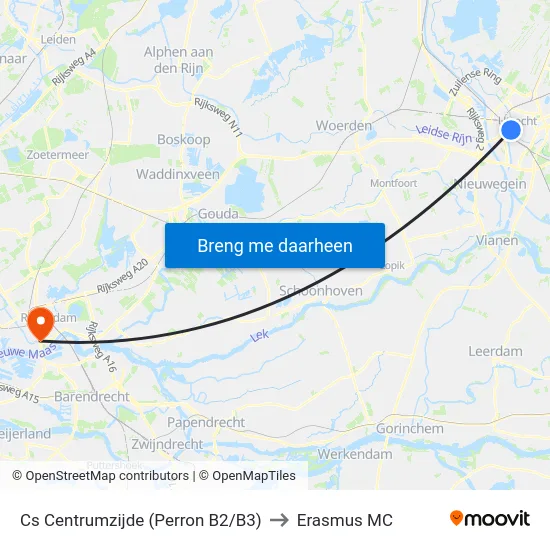Cs Centrumzijde (Perron B2/B3) to Erasmus MC map