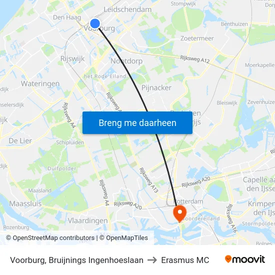Voorburg, Bruijnings Ingenhoeslaan to Erasmus MC map