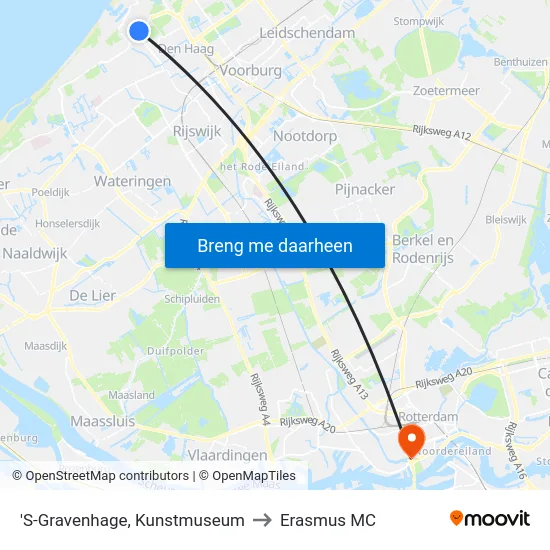 'S-Gravenhage, Kunstmuseum to Erasmus MC map