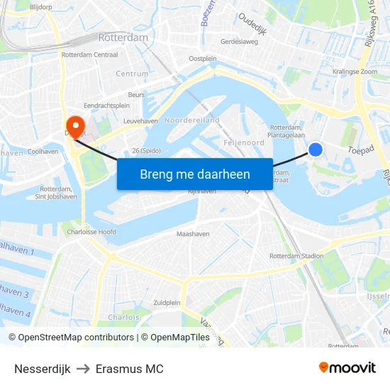 Nesserdijk to Erasmus MC map
