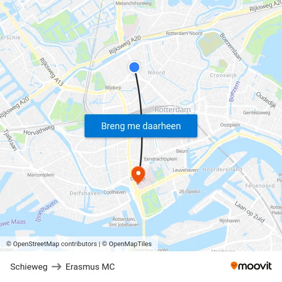 Schieweg to Erasmus MC map