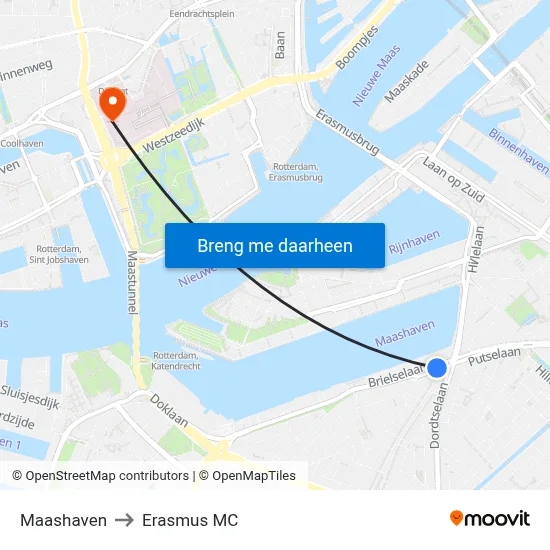 Maashaven to Erasmus MC map