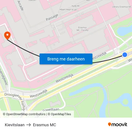 Kievitslaan to Erasmus MC map