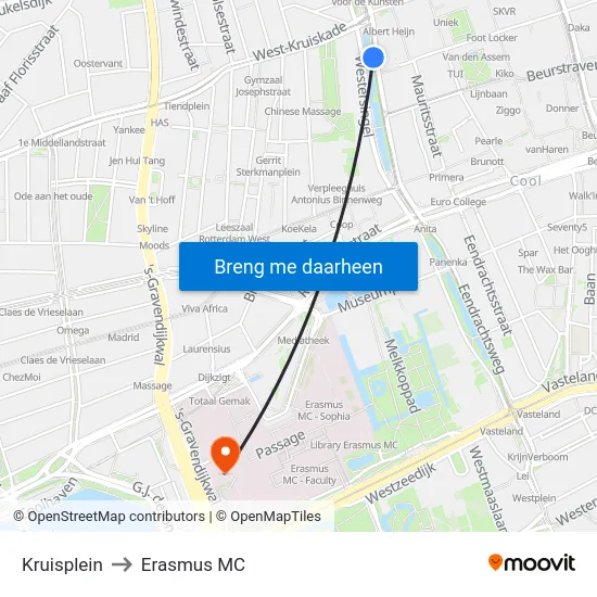 Kruisplein to Erasmus MC map