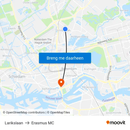 Larikslaan to Erasmus MC map