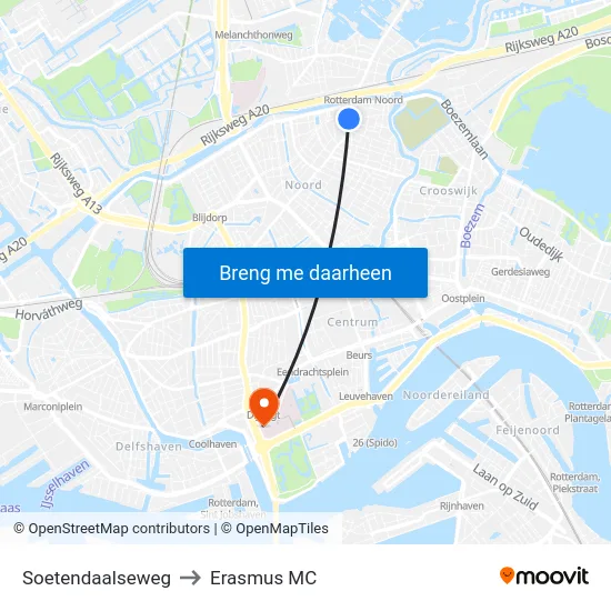 Soetendaalseweg to Erasmus MC map