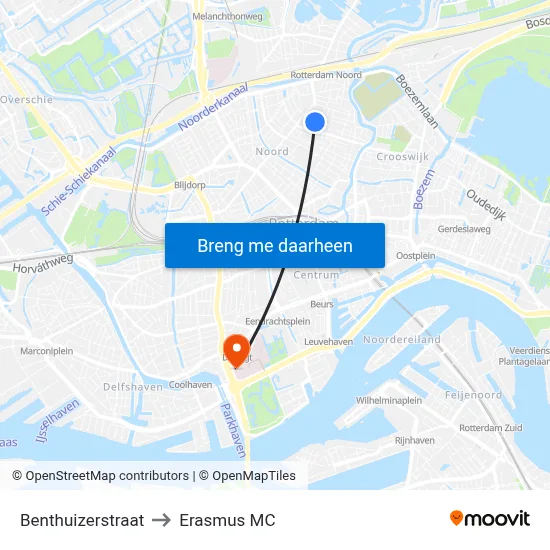 Benthuizerstraat to Erasmus MC map