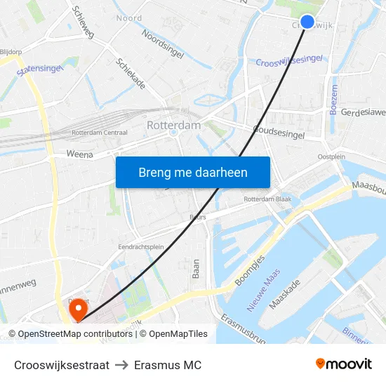 Crooswijksestraat to Erasmus MC map