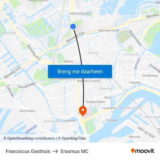 Franciscus Gasthuis to Erasmus MC map