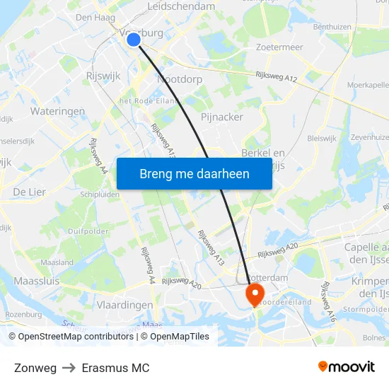 Zonweg to Erasmus MC map