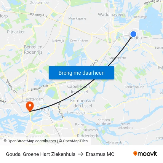 Gouda, Groene Hart Ziekenhuis to Erasmus MC map