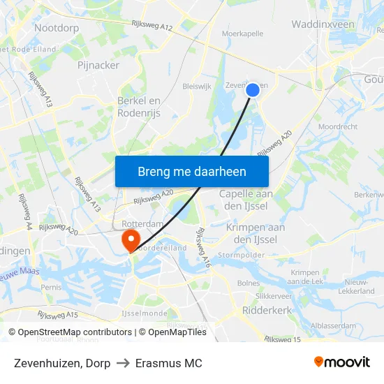 Zevenhuizen, Dorp to Erasmus MC map
