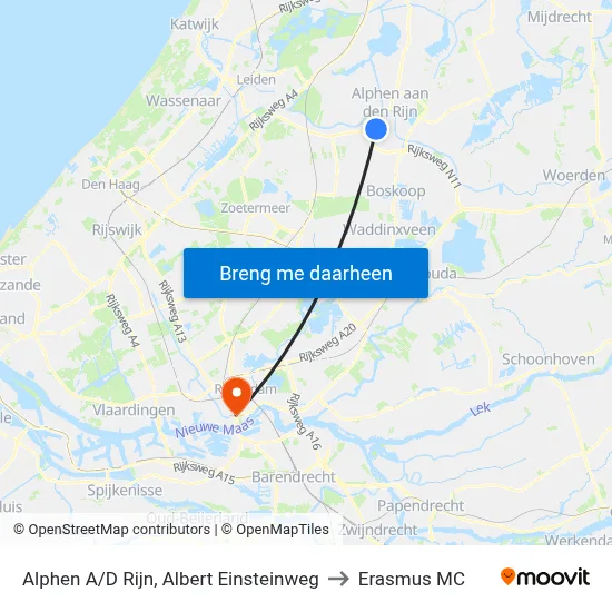 Alphen A/D Rijn, Albert Einsteinweg to Erasmus MC map