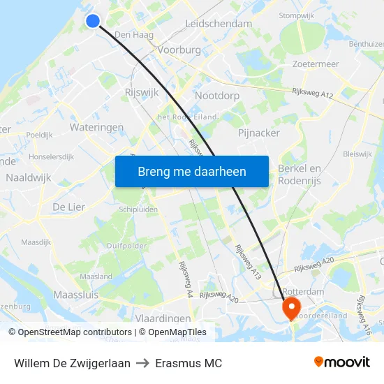 Willem De Zwijgerlaan to Erasmus MC map