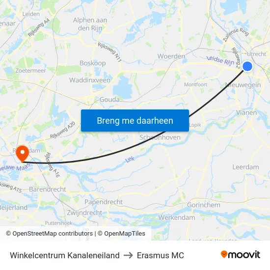 Winkelcentrum Kanaleneiland to Erasmus MC map